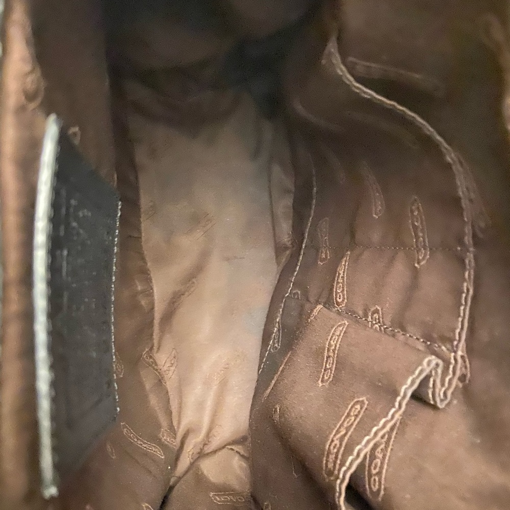 leather Coach backpack 11” x 11”.  VIEW PICS CLOSELY, SCRATCHES ON FRONT FLAP - Picture 9 of 9